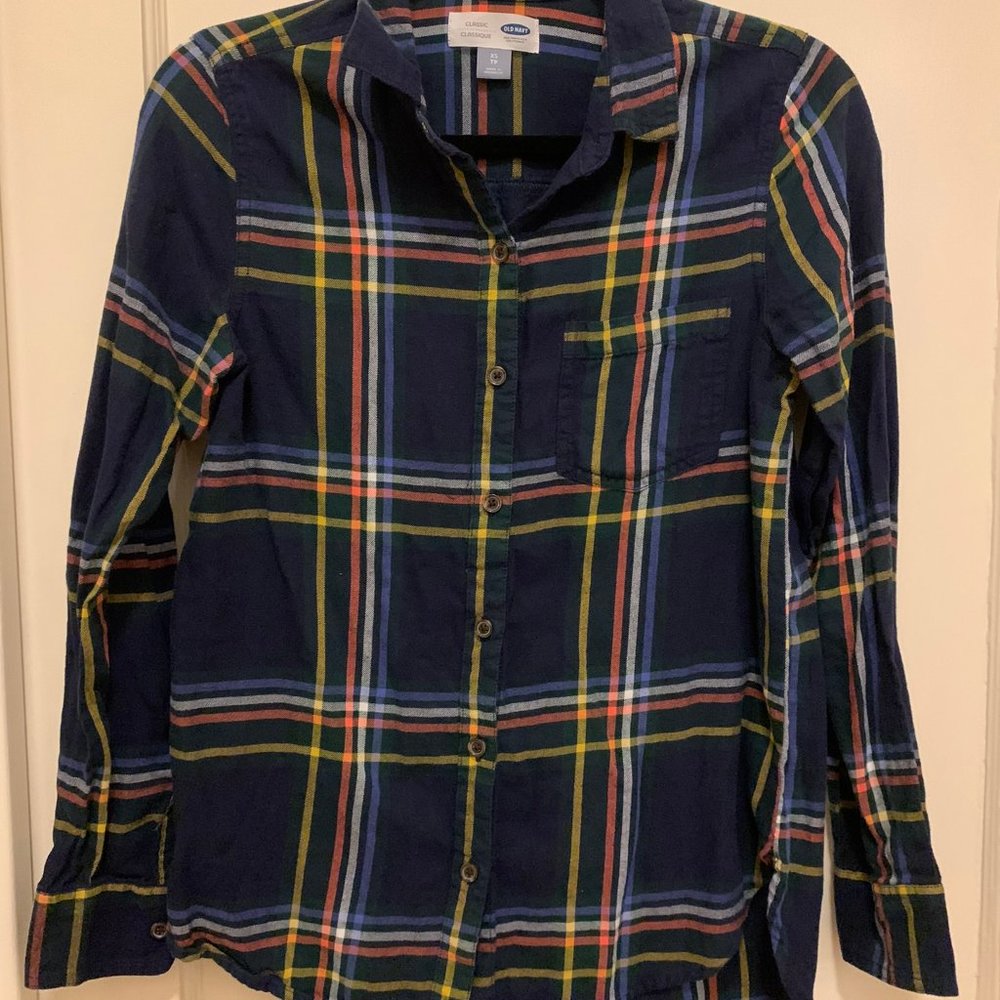 Old Navy Plaid Flannel Button Down Shirt, Size XS